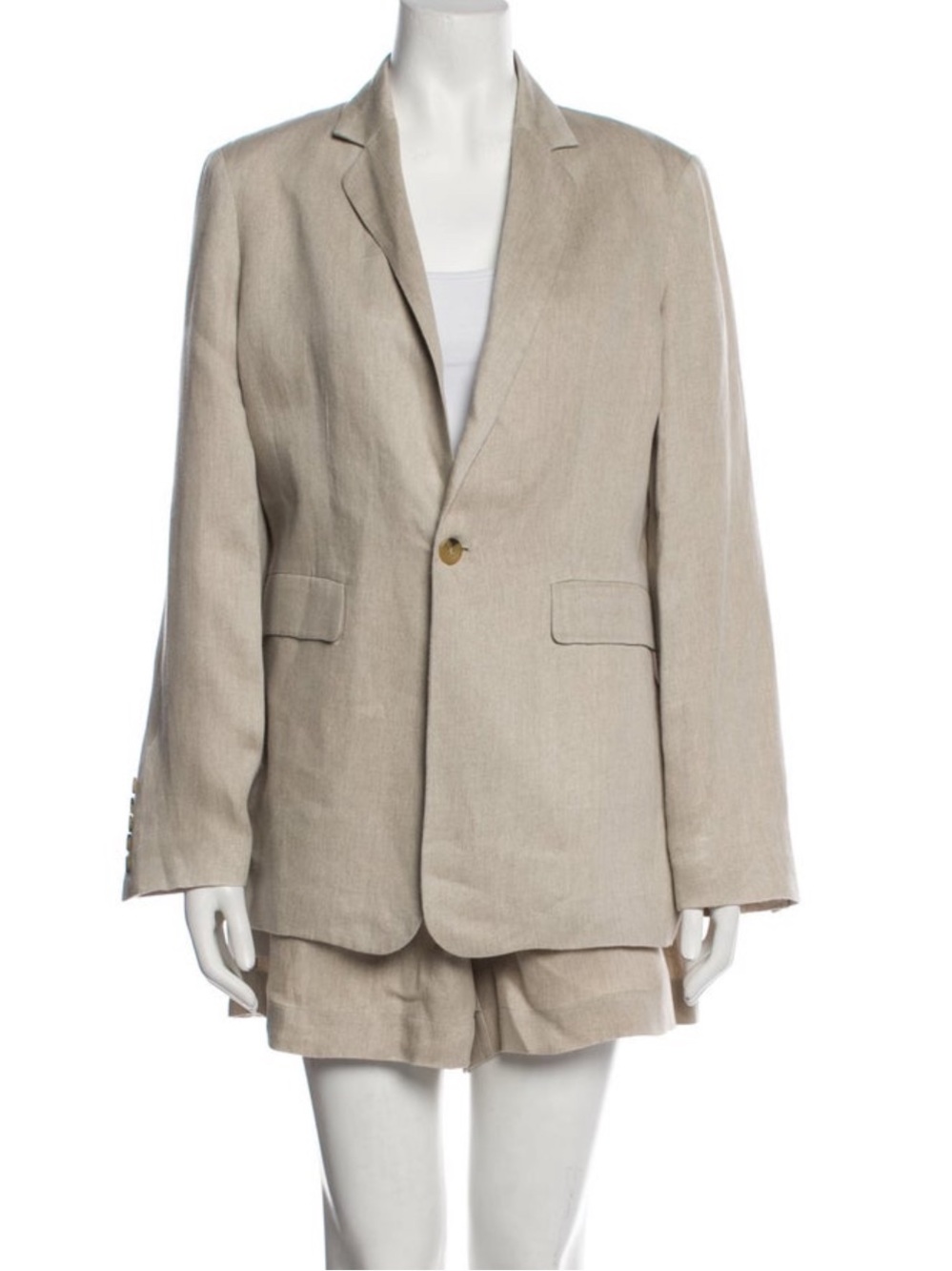 Asceno Classic Women's Linen Blend Blazer - Beige